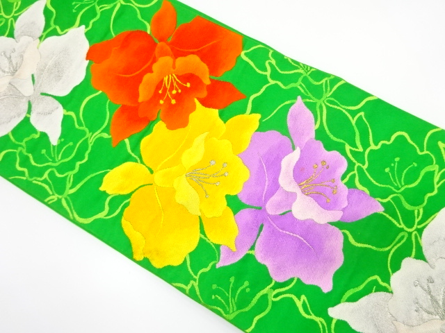 JAPANESE KIMONO / ANTIQUE FUKURO OBI / SILK / WOVEN FLOWER